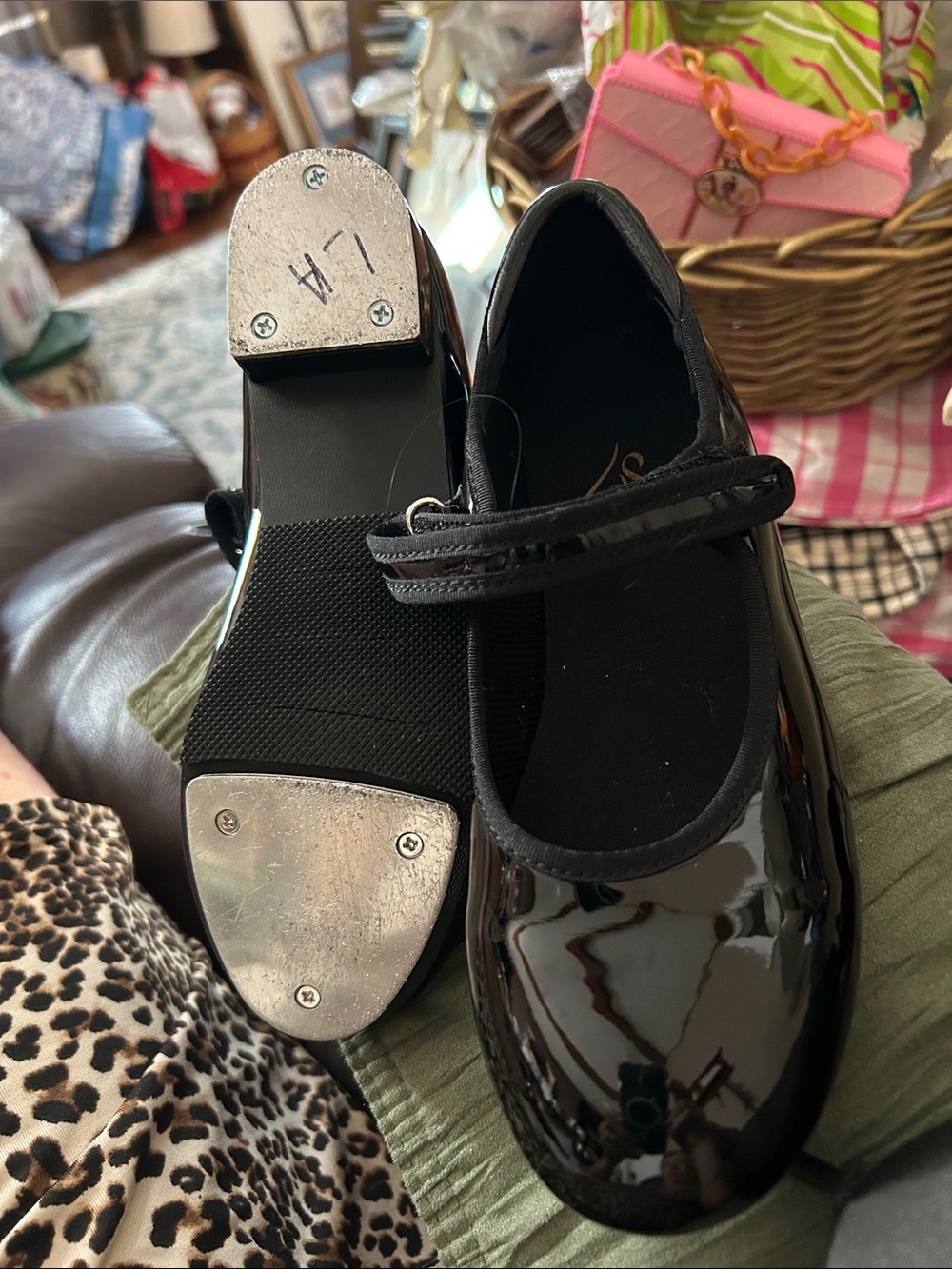 Girls’ Black Patent Mary Jane Tap Shoes with Hook-and-Loop Strap Size